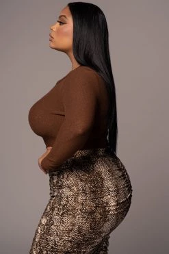 JLUXLABEL CHOCOLATE BRITTNEY RIBBED LONG SLEEVE TOP SALE