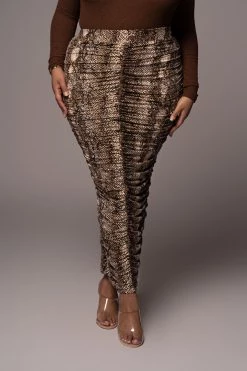 JLUXLABEL SNAKESKIN HALOW RUCHED SKIRT