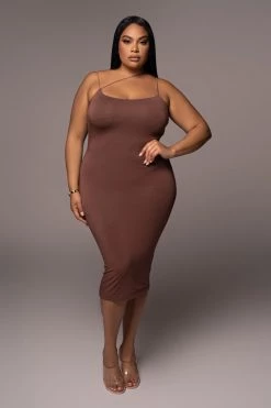 JLUXLABEL NEW ARRIVALS JLUXBASIX CHOCOLATE RORY DIAGONAL STRAP DRESS