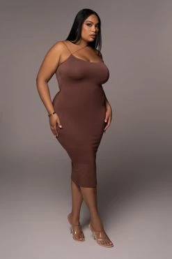 JLUXLABEL NEW ARRIVALS JLUXBASIX CHOCOLATE RORY DIAGONAL STRAP DRESS