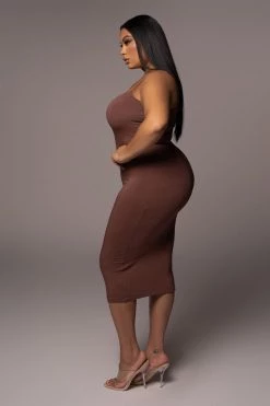 JLUXLABEL NEW ARRIVALS JLUXBASIX CHOCOLATE RORY DIAGONAL STRAP DRESS