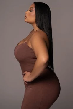 JLUXLABEL NEW ARRIVALS JLUXBASIX CHOCOLATE RORY DIAGONAL STRAP DRESS