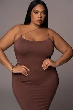 JLUXLABEL NEW ARRIVALS JLUXBASIX CHOCOLATE RORY DIAGONAL STRAP DRESS