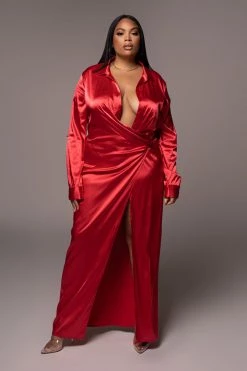 JLUXLABEL SALE RED SOLANGE PLUNGING MAXI DRESS