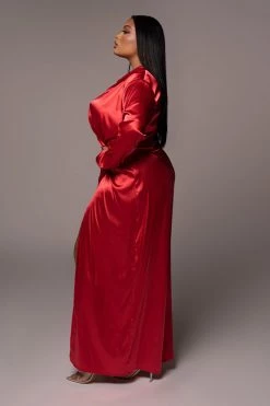 JLUXLABEL SALE RED SOLANGE PLUNGING MAXI DRESS