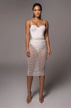 JLUXLABEL SALE IVORY YVAINE RHINESTONE MIDI SKIRT