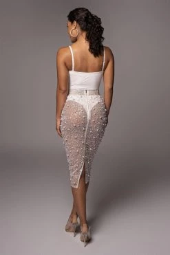 JLUXLABEL SALE IVORY YVAINE RHINESTONE MIDI SKIRT
