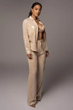 JLUXLABEL SALE BUTTERCREAM BAGUETTE SEQUIN BUTTON UP