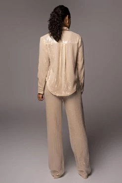 JLUXLABEL SALE BUTTERCREAM BAGUETTE SEQUIN BUTTON UP