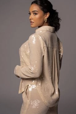 JLUXLABEL SALE BUTTERCREAM BAGUETTE SEQUIN BUTTON UP