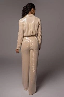 JLUXLABEL SALE BUTTERCREAM BAGUETTE SEQUIN BUTTON UP