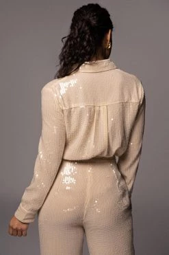 JLUXLABEL SALE BUTTERCREAM BAGUETTE SEQUIN BUTTON UP