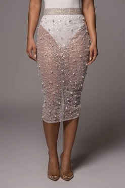 JLUXLABEL SALE IVORY YVAINE RHINESTONE MIDI SKIRT