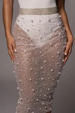 JLUXLABEL SALE IVORY YVAINE RHINESTONE MIDI SKIRT