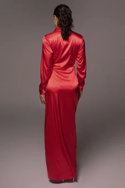 JLUXLABEL SALE RED SOLANGE PLUNGING MAXI DRESS