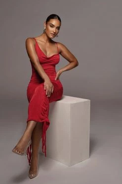 JLUXLABEL RED WOJEK SLINKY DRESS NEW ARRIVALS