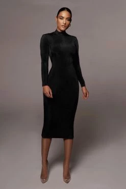 JLUXLABEL NEW ARRIVALS BLACK AUDETTE TURTLENECK DRESS