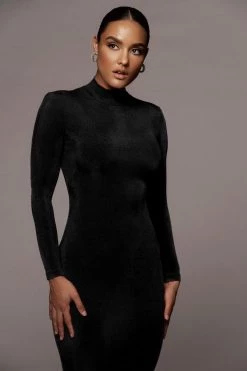 JLUXLABEL NEW ARRIVALS BLACK AUDETTE TURTLENECK DRESS