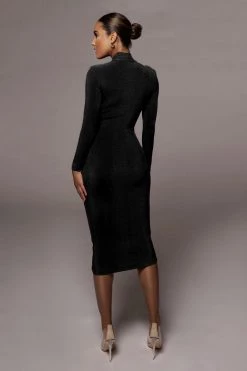 JLUXLABEL NEW ARRIVALS BLACK AUDETTE TURTLENECK DRESS
