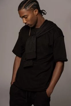 JLUXLABEL BLACK LOGAN RAW EDGE TEE SALE