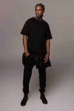 JLUXLABEL BLACK LOGAN RAW EDGE TEE SALE