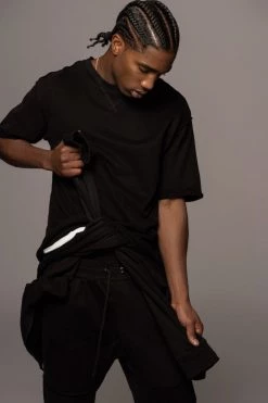 JLUXLABEL BLACK LOGAN RAW EDGE TEE SALE