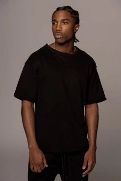 JLUXLABEL BLACK LOGAN RAW EDGE TEE SALE