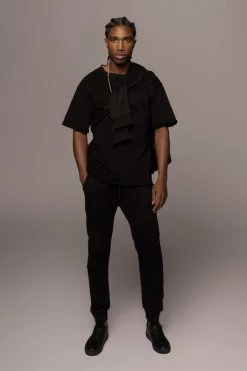 JLUXLABEL BLACK LOGAN RAW EDGE TEE SALE