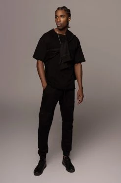 JLUXLABEL BLACK LOGAN RAW EDGE TEE SALE