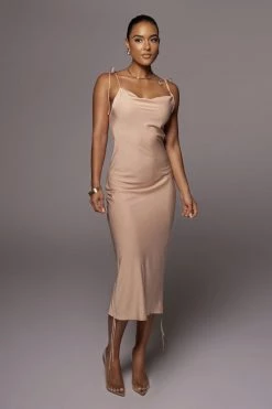 JLUXLABEL SALE BEIGE PHOEBE SLIP DRESS