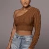 JLUXLABEL SALE BROWN SIMPLE THINGS ONE SHOULDER TOP