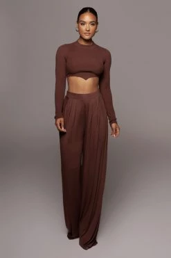JLUXLABEL JLUXBASIX CHOCOLATE DEVYN WIDE LEG PANTS