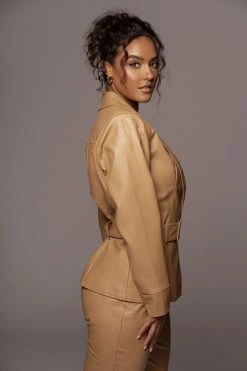 JLUXLABEL CAMEL JEIDY FAUX LEATHER JACKET