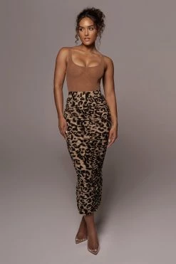 JLUXLABEL BACK IN LEOPARD HALOW RUCHED SKIRT