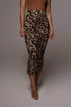 JLUXLABEL BACK IN LEOPARD HALOW RUCHED SKIRT