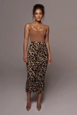 JLUXLABEL BACK IN LEOPARD HALOW RUCHED SKIRT