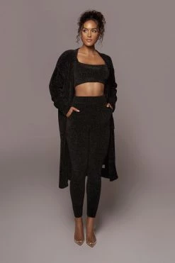 JLUXLABEL BLACK GEMMA CROP CHENILLE TOP