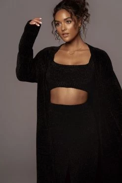 JLUXLABEL BLACK GEMMA CROP CHENILLE TOP