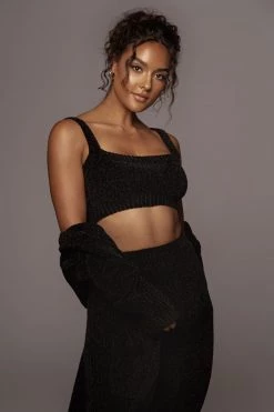 JLUXLABEL BLACK GEMMA CROP CHENILLE TOP