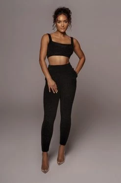 JLUXLABEL BLACK GEMMA CROP CHENILLE TOP