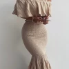 JLUXLABEL BEIGE SIENNA RUFFLED SKIRT SET NEW ARRIVALS