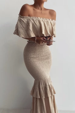 Deals JLUXLABEL Store 21 JLUXLABEL BEIGE SIENNA RUFFLED SKIRT SET NEW ARRIVALS
