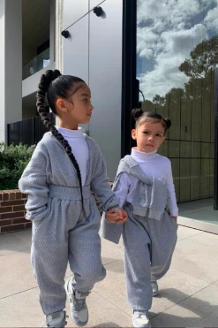 JLUXLABEL GREY MILAN KIDS WAFFLE HOODIE SALE