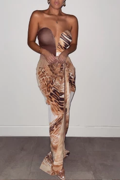 JLUXLABEL TAN VERSAILLES SWEETHEART MAXI SKIRT SET