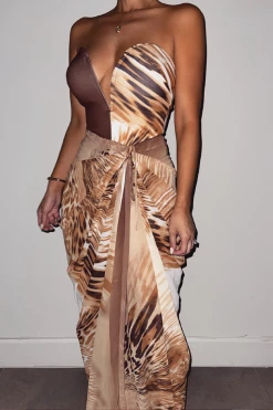 JLUXLABEL TAN VERSAILLES SWEETHEART MAXI SKIRT SET