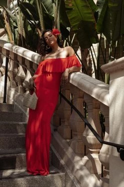 JLUXLABEL RED ESTELLE RUFFLED MAXI DRESS