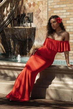 JLUXLABEL RED ESTELLE RUFFLED MAXI DRESS