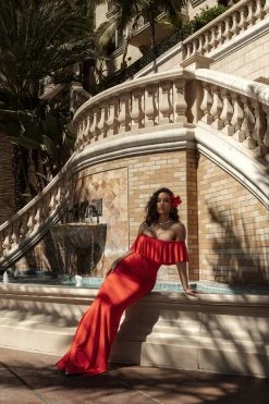 JLUXLABEL RED ESTELLE RUFFLED MAXI DRESS