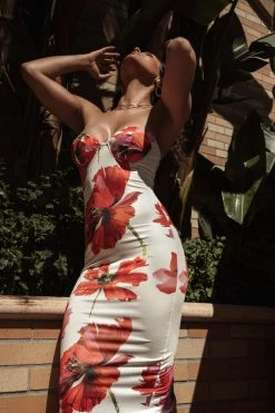 JLUXLABEL NEW ARRIVALS WHITE FLORAL CORA MIDI DRESS