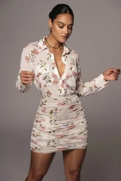 JLUXLABEL Ivory Lehana Print Button Up